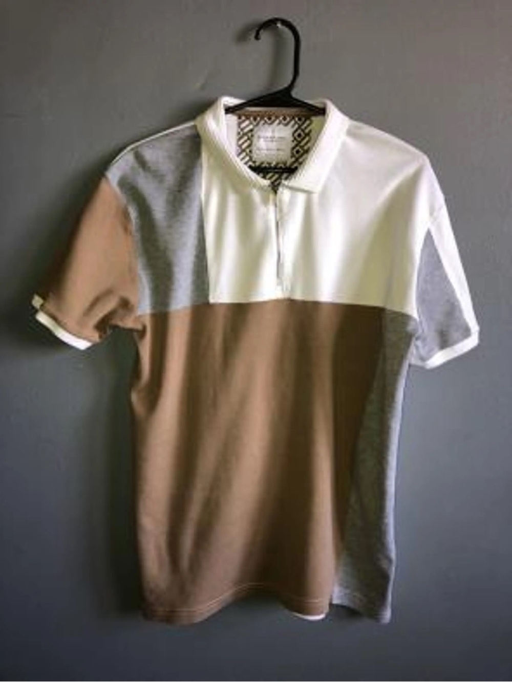 Denim & Flower Men's Colorblock Polo in White, Gray & Brown
